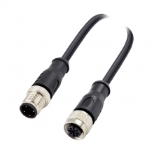 M12 4pins A code male straight to female straight molded cable,unshielded,PUR,-40°C~+105°C,22AWG 0.34mm²,brass with nickel plated screw